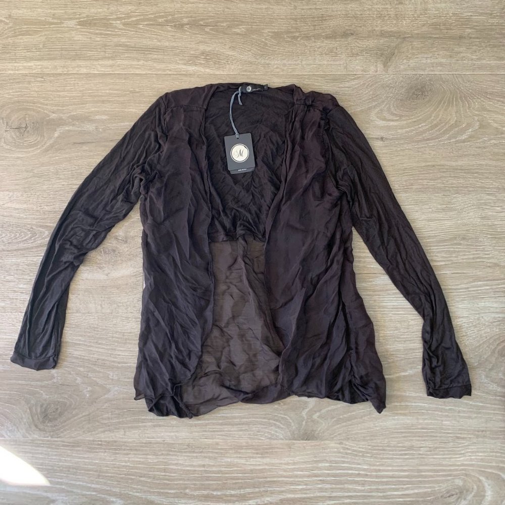 NWT M-Made in Italy Woven Longsleeve Open Front Cardigan - Chocolate Brown Sm